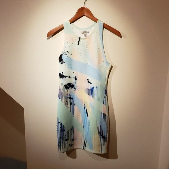 Zara Watercolor Bodycon Mini Dress small - Picture 2 of 5